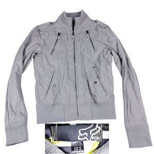 Fox Racing Gray Bomber Jacket Women M Y2K Moto Streetwear Windbreaker Nylon